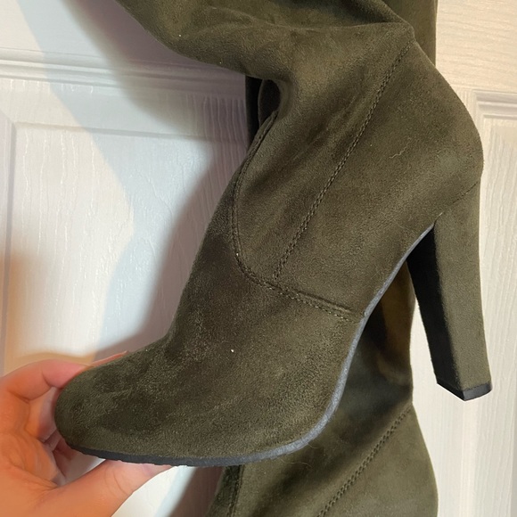 Akira olive green chunky heel, over the knee boot - Picture 7 of 11